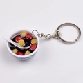 Miniature blue and white porcelain bowl keychain with red dates and lotus seeds - Style 13 Eight-Treasure Porridge