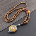 Yellow Tibetan Safety Amulet Wood Bead Chain