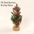Mini albero di Natale con bacche rosse PE, pigne e base rustica in juta - Bacche Rosse PE Base di Sacco / 40cm di Altezza