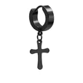 Single black stainless steel hoop earring featuring a minimalist cross pendant design - Black Cross / 1PC