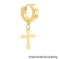 Orecchino singolo a cerchio in acciaio al titanio dorato con pendente a croce lucido - Croce Color Oro / 1 Pezzo