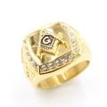 Gold plated stainless steel Freemason Masonic ring featuring G symbol and white zircons - US 8 / Gold