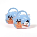 Caja de regalo navideña azul claro con dibujo de reno y muñeco de nieve y asa - Muñeco de Nieve Azul y Ciervo