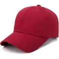 Classic dark red six-panel cotton baseball cap with curved brim shown in 45-degree angle - Adjustable / Burgundy