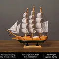 Vintage houten zeilschip model met wit gestreepte zeilen en groene basis 30cm - 30cm Houtkleur (Legergroene Basis)