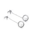 Pendientes de borla de perlas en forma de luna de acero inoxidable plateado para mujer - Color Acero