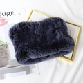 Cache-cou épais en fourrure de lapin bleu gris tricotée avec texture pelucheuse - Bleu Denim