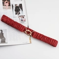 Elastische rode gerimpelde tailleriem voor dames met elegante gouden metalen gesp - Rood