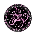 Elegant black and pink happy birthday paper plate with sparkling glitter dot patterns - Pink Gold Small Plate
