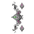 Temporary mandala henna tattoo sticker in black with pink and green jewelry accents - TL-141 (Pink Green Gem Mandala)