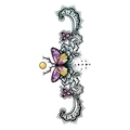 Waterproof butterfly tattoo sticker with purple flowers and black vine patterns - TL-147 (Dreamy Butterfly Floral)