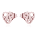 Rose gold hollow heart-shaped stud earrings with heartbeat line design - 110 Heartbeat - Rose Gold