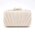 Elegant pleated cream evening clutch bag with a golden bow-knot rhinestone clasp - 19.5cm*4cm*9cm / Champagne
