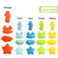 Soft silicone beach toy set with sea creatures like seahorses and crabs for kids - Soft Rubber Marine Animal Sand Molds