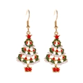 Boucles d'oreilles sapin de Noël en émail vert et rouge avec monture dorée - Boucles d'Oreilles Sapin de Noël (7634)