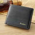 Cartera corta plegable de cuero negro para hombre con textura de veta de madera - Azul