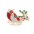 Christmas brooch featuring Santa's sleigh and reindeer with red rhinestones and enamel - Reindeer Sleigh Style (C1651-2)