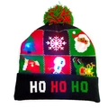 LED Christmas knit beanie with pom-pom, colorful holiday patterns and HO HO HO text - Plaid Christmas