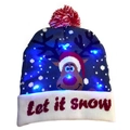 Blue LED knitted Christmas hat with reindeer snowflake pattern and Let It Snow text - Snowflake Reindeer