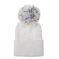 Thick double-layer newborn white knit beanie with a tricolor pom pom for winter warmth - White Hat With Colorful Pom