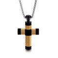 Collar de cruz clásica de acero inoxidable en negro y dorado para hombre con cadena - Dorado