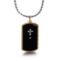 Herenketting van titaniumstaal met zwart-gouden kruishanger aan een zilveren ketting - Zwart
