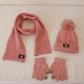 Set invernale rosa per bambini con cappello con pompon, sciarpa e guanti touch caldi - Rosa