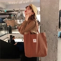 Minimalist coffee brown canvas tote bag for women featuring vintage aesthetic and large capacity - Coffee