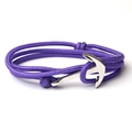 Bracelet nautique tressé violet fait main avec un fermoir ancre en argent poli - Violet