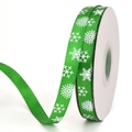 Green Christmas ribbon roll featuring white snowflake prints for festive gift wrapping - Polyester Snowflake (Green) / 1cm*10 Yards/Roll