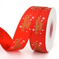 Red Christmas ribbon with gold Merry Christmas text and white snowflakes on roll - Happy Snowflake / 2cm*10 Yards/Roll