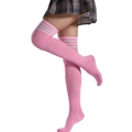 Pink over-the-knee dance socks with three white stripes and premium knit texture - L (Height 52cm) / Pink with White Stripes