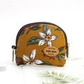 Mustard yellow semi-circular cotton coin purse with white floral patterns and metal ring - Fashion Orange Floral