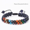 Verstellbares zweilagiges Blaufluss Planeten Armband mit 6mm Natursteinperlen - 6+6mm Doppelschicht Planeten-Stil
