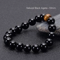 Natural black agate bracelet with 10mm beads and a tiger eye stone accent - 10mm Natural Black Agate Tiger Eye Style