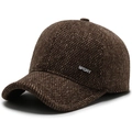 Brown textured wool baseball cap with ear flaps and side metal SPORT emblem detail - Adjustable / Sport Metal Tag Coffee