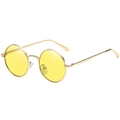 Retro round metal sunglasses with bright yellow lenses and gold frame in a side view - Gold Frame Yellow Lens