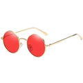 Retro round metal sunglasses with vibrant red lenses and golden frame for a vintage look - Gold Frame Red Lens