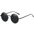 Retro round metal sunglasses with black frame and dark circular lenses for a hip-hop look - All Black