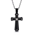 Pendentif croix bicolore noir et argent pour homme avec cristaux et chaîne torsadée - Croix Noire et Argent (KN90107-KPD)