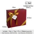 Red folding gift box with golden satin ribbon and hang tag for holiday presents - L Red - Folding Gift Box with Ribbon