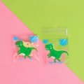 Transparent self-adhesive gift bag with green dinosaur print for cookies and candy - Small Dinosaur