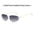Frameless Y2K sunglasses with gradient gray lenses and sleek gold metal temples - Gold Frame Gradient Grey Lens