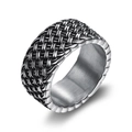 Anillo vintage para hombre de acero inoxidable con textura trenzada en plata y negro - US 7 / Color Acero
