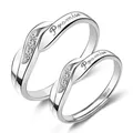 Men's S925 silver promise ring with wave-shaped diamond inlay and Her King engraving - F077 Men's Style