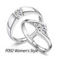 Adjustable S925 silver plated couple rings set with King and Queen engravings - F092 Women's Style