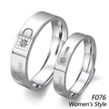 Silver couples ring set featuring lock and key designs with Love engraving for women - F076 Women's Style