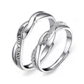 Silver plated couple rings set with Her King His Queen engraving and zircon inlay - F094 Men's Style