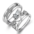 Polished silver couple ring for men with cross shape diamond and wide band design - F087 Men's Style