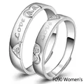 Polished silver couple ring for women with heart design and Love engraving - F090 Women's Style